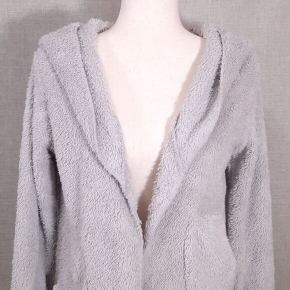 Fashion Classic Fleece Hooded Cardigan Size Small Open Front Pockets Soft Lounge - Picture 4 of 16